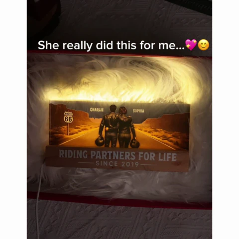 Eternal Love Back View Biker Couple Riding Partners For Life - Personalized Acrylic Block LED Night Light - Heartfelt Valentine's Day Gift, Anniversary Gift For Couple, Bikers, Gift For Him, For Her - Image 2