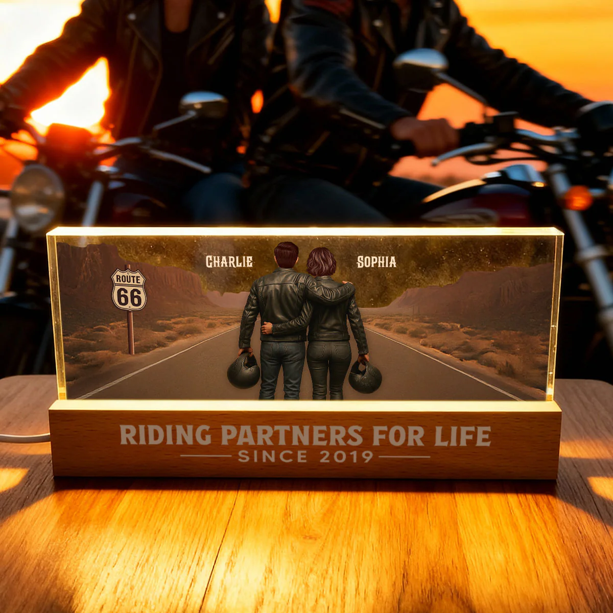 Eternal Love Back View Biker Couple Riding Partners For Life - Personalized Acrylic Block LED Night Light - Heartfelt Valentine's Day Gift, Anniversary Gift For Couple, Bikers, Gift For Him, For Her - Image 3