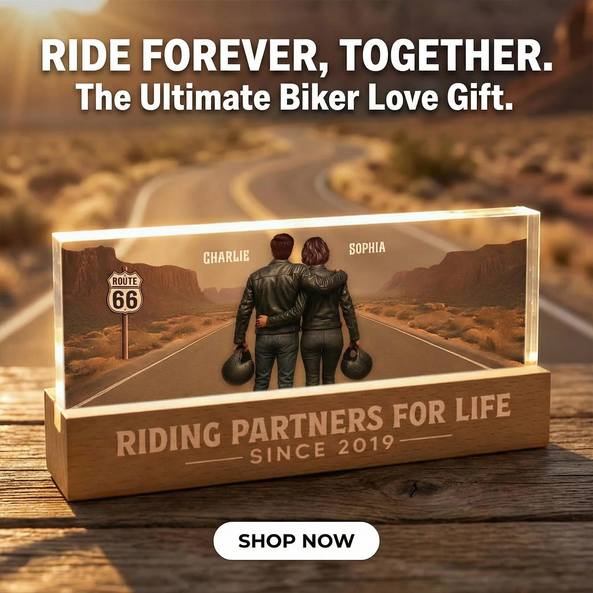 Eternal Love Back View Biker Couple Riding Partners For Life - Personalized Acrylic Block LED Night Light - Heartfelt Valentine's Day Gift, Anniversary Gift For Couple, Bikers, Gift For Him, For Her - Image 6