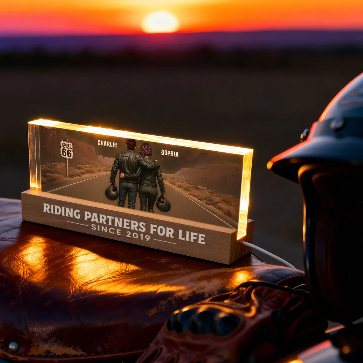 Eternal Love Back View Biker Couple Riding Partners For Life - Personalized Acrylic Block LED Night Light - Heartfelt Valentine's Day Gift, Anniversary Gift For Couple, Bikers, Gift For Him, For Her - Image 7