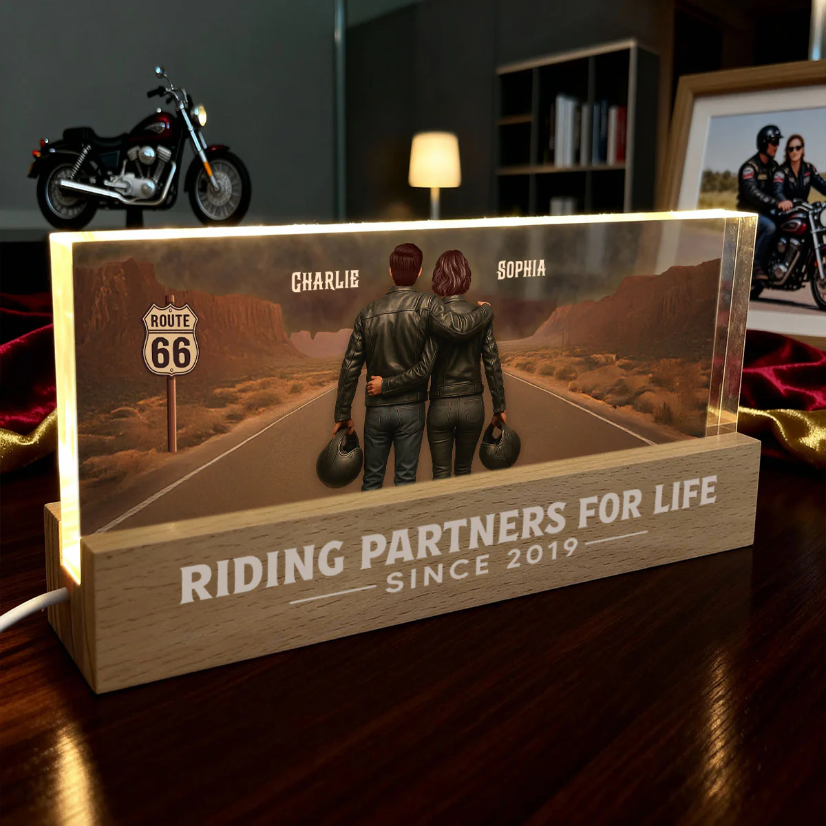 Eternal Love Back View Biker Couple Riding Partners For Life - Personalized Acrylic Block LED Night Light - Heartfelt Valentine's Day Gift, Anniversary Gift For Couple, Bikers, Gift For Him, For Her - Image 8