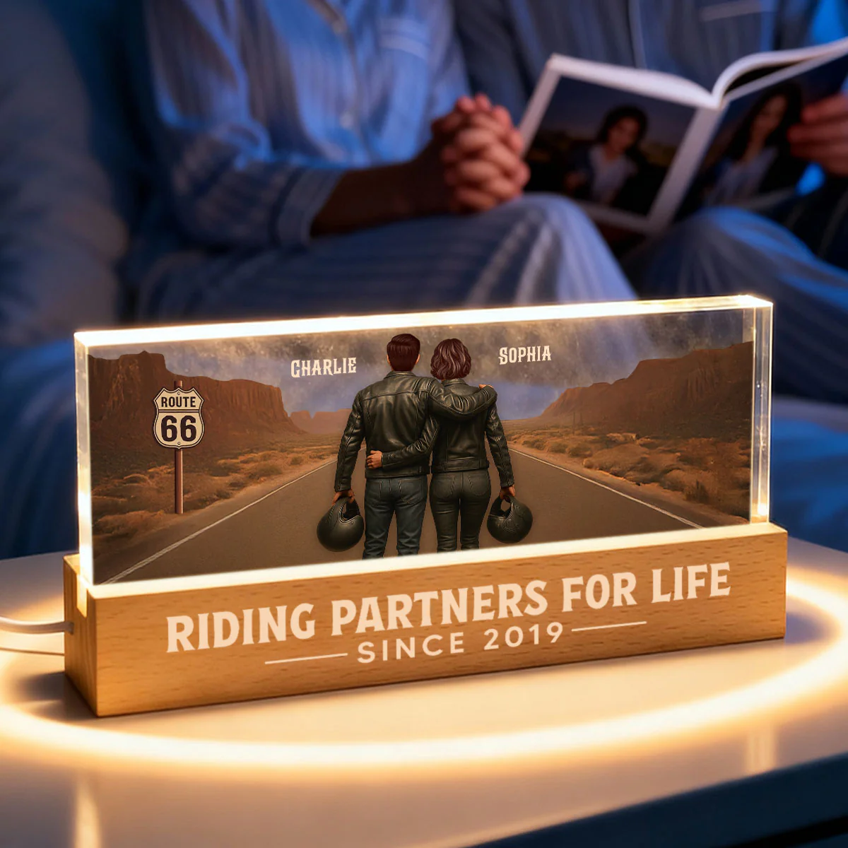 Eternal Love Back View Biker Couple Riding Partners For Life - Personalized Acrylic Block LED Night Light - Heartfelt Valentine's Day Gift, Anniversary Gift For Couple, Bikers, Gift For Him, For Her - Image 9