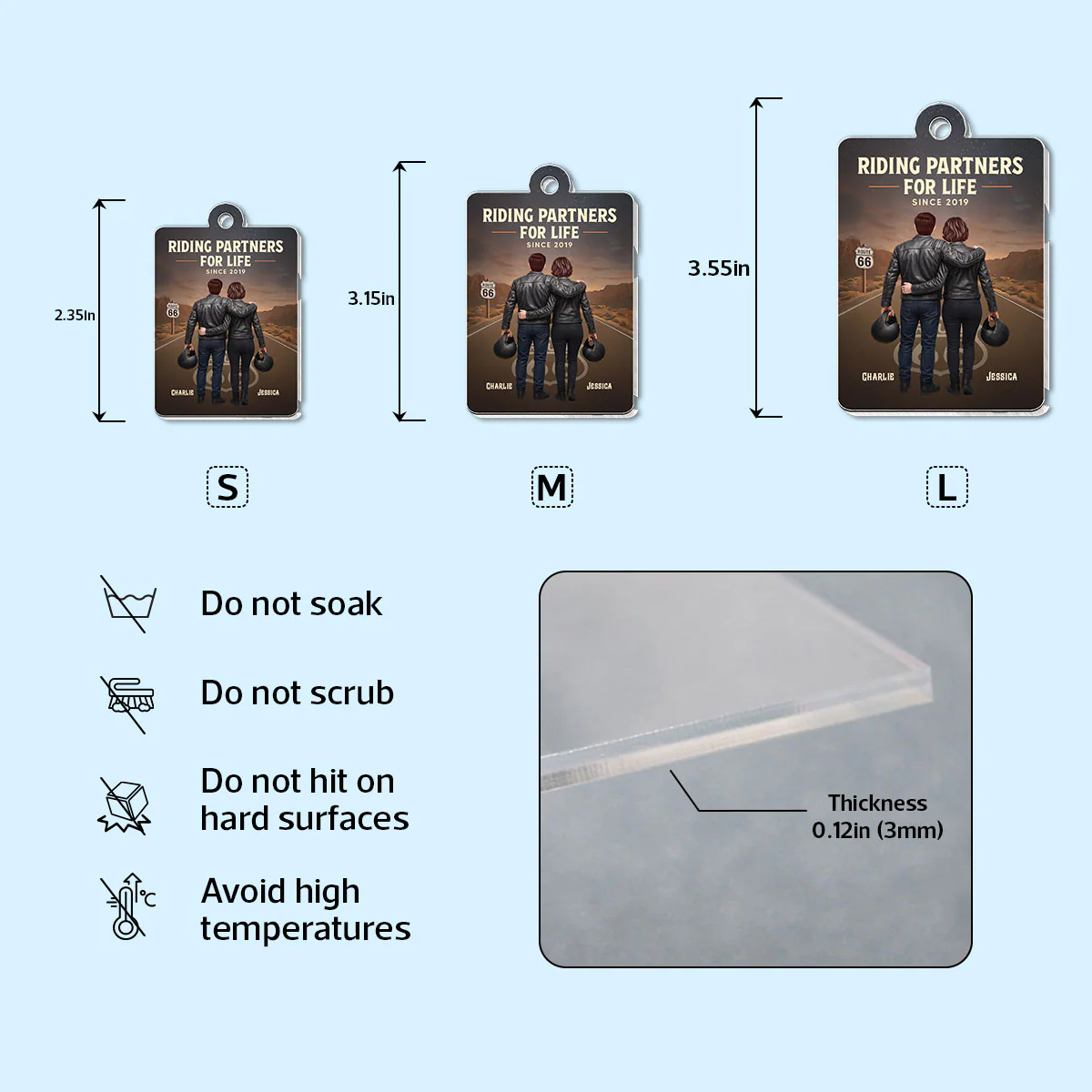 Eternal Love Back View Biker Couple Riding Partners For Life - Personalized Acrylic Keychain - Gift For Couple, Bikers, Scannable QR Code Favorite Song - Image 5