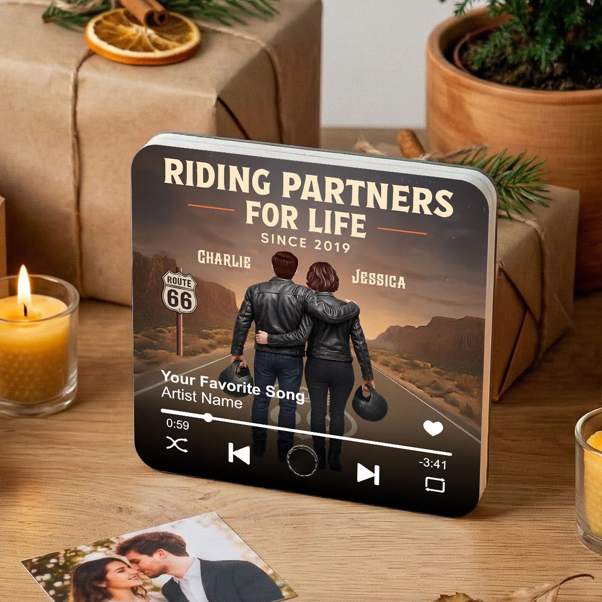 Eternal Love Back View Biker Couple Riding Partners For Life - Personalized Music Fridge Magnet - Gift For Couple, Bikers, Gift For Him, For Her - Image 2