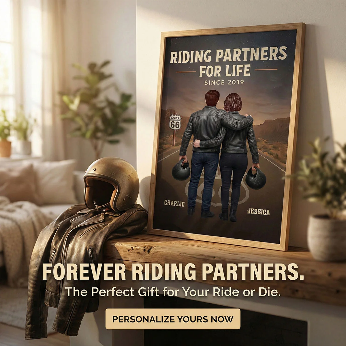 Eternal Love Back View Biker Couple Riding Partners For Life - Personalized Poster - Unique Valentine's Gift, Anniversary Gift For Couple, Bikers, Gift For Him, For Her - Image 3