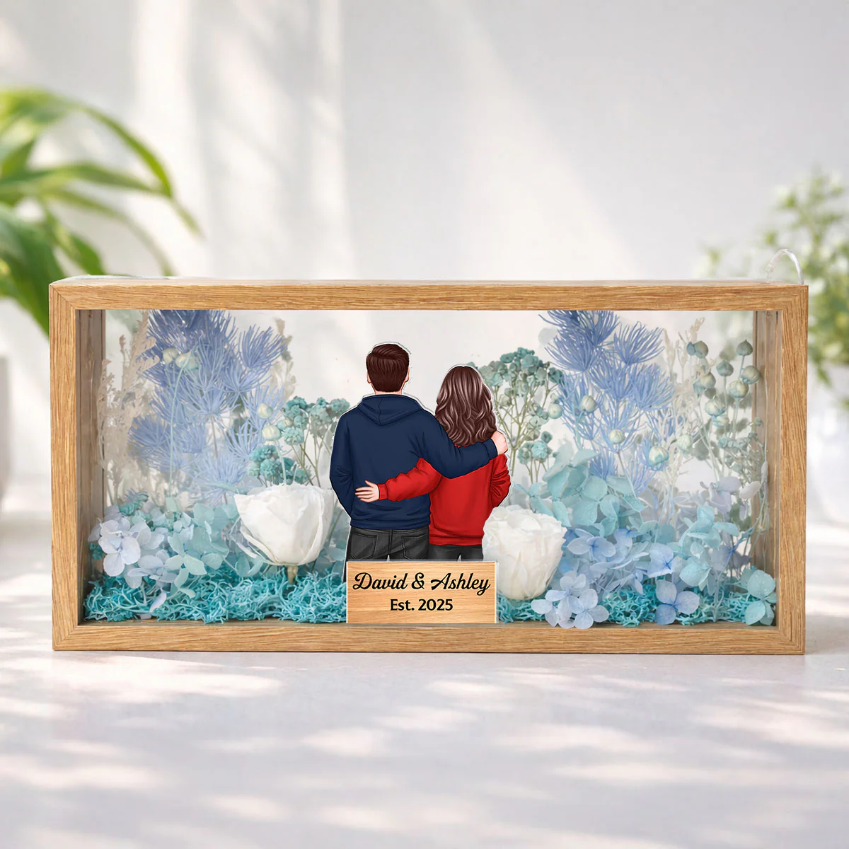 Eternal Love Back View Couple - Personalized DIY Flower Shadow Box LED Night Light - Gift For Couple, For Him, For Her - Image 2