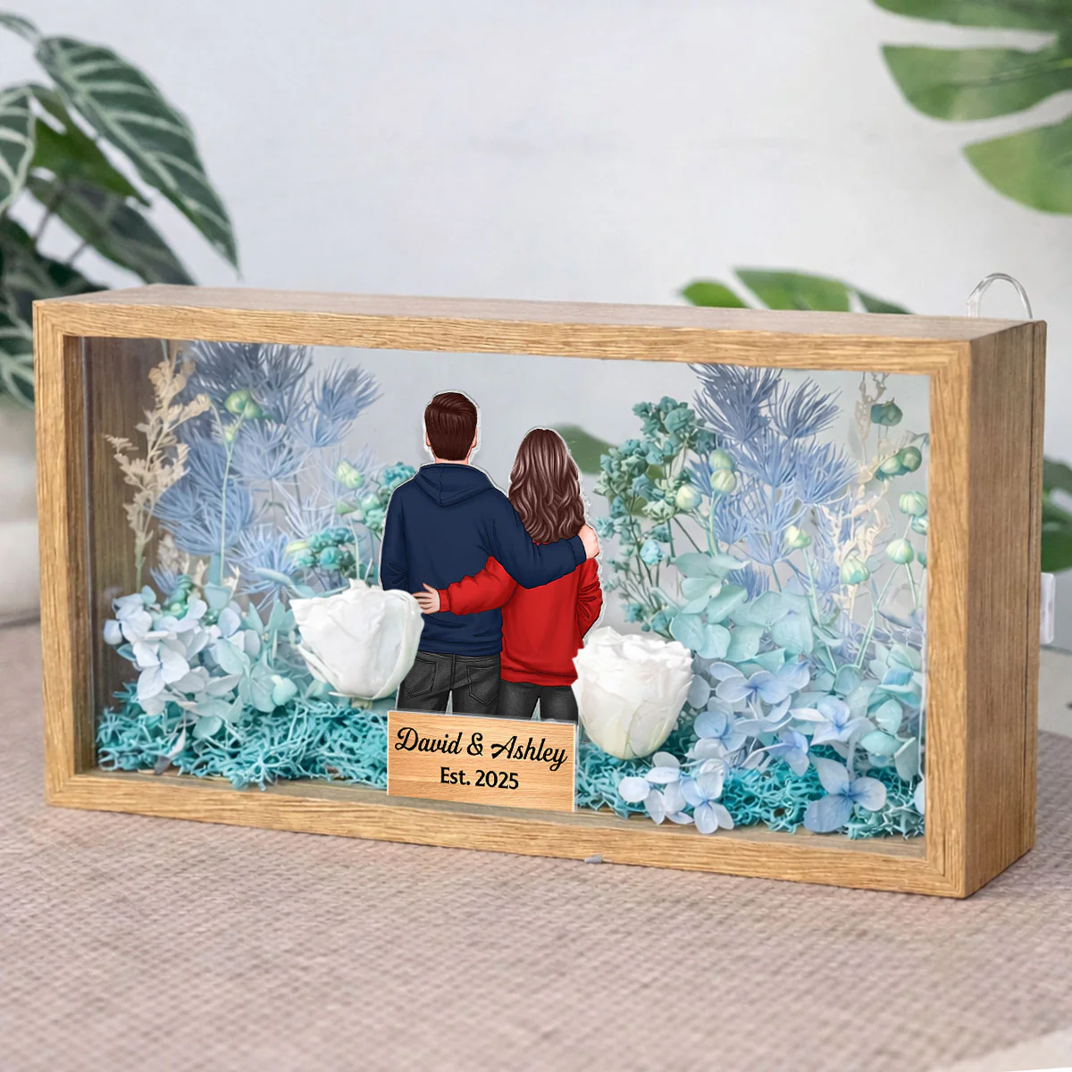 Eternal Love Back View Couple - Personalized DIY Flower Shadow Box LED Night Light - Gift For Couple, For Him, For Her - Image 3