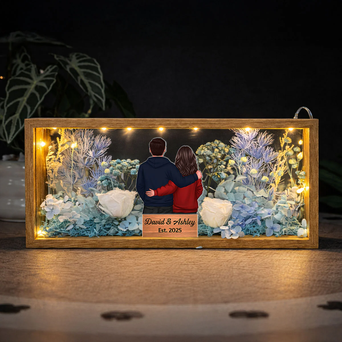 Eternal Love Back View Couple - Personalized DIY Flower Shadow Box LED Night Light - Gift For Couple, For Him, For Her - Image 5