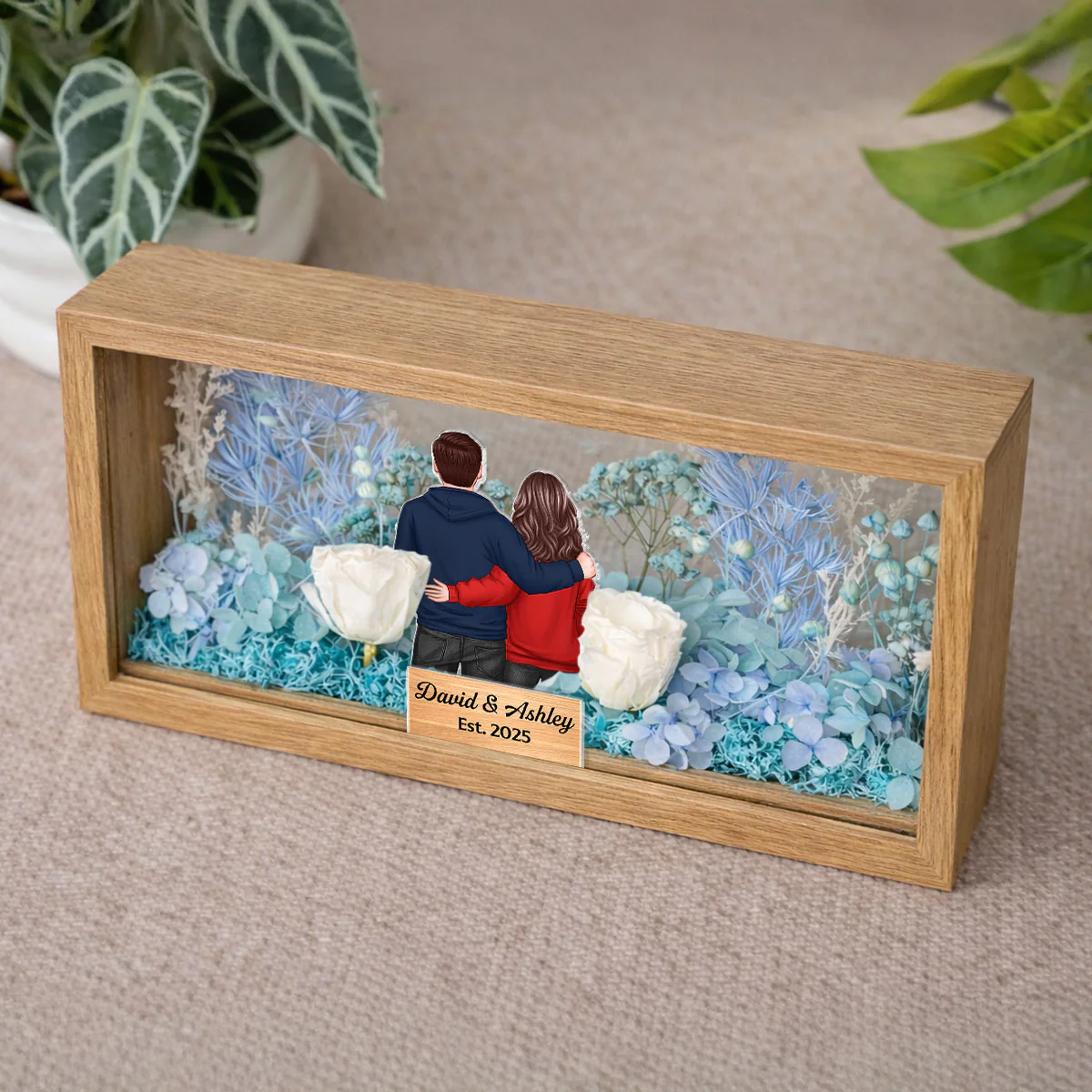 Eternal Love Back View Couple - Personalized DIY Flower Shadow Box LED Night Light - Gift For Couple, For Him, For Her - Image 6