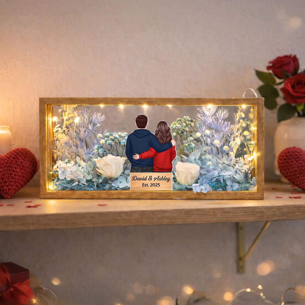 Eternal Love Back View Couple - Personalized DIY Flower Shadow Box LED Night Light - Gift For Couple, For Him, For Her - Image 7