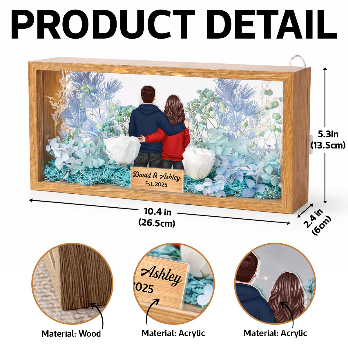 Eternal Love Back View Couple - Personalized DIY Flower Shadow Box LED Night Light - Gift For Couple, For Him, For Her - Image 8