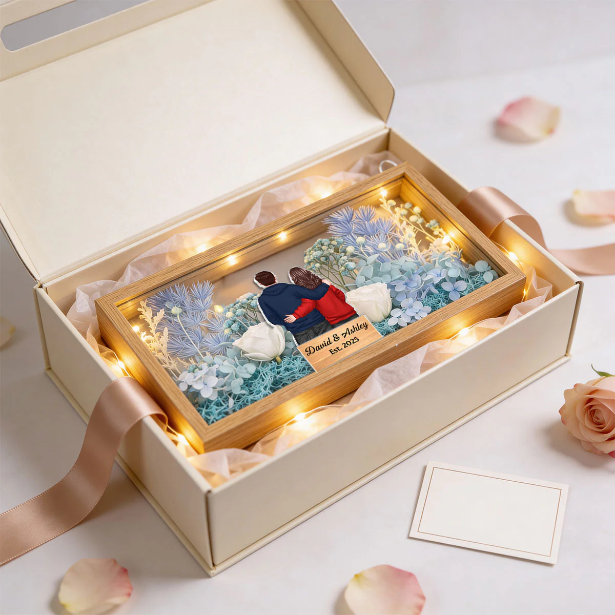 Eternal Love Back View Couple - Personalized DIY Flower Shadow Box LED Night Light - Gift For Couple, For Him, For Her - Image 9