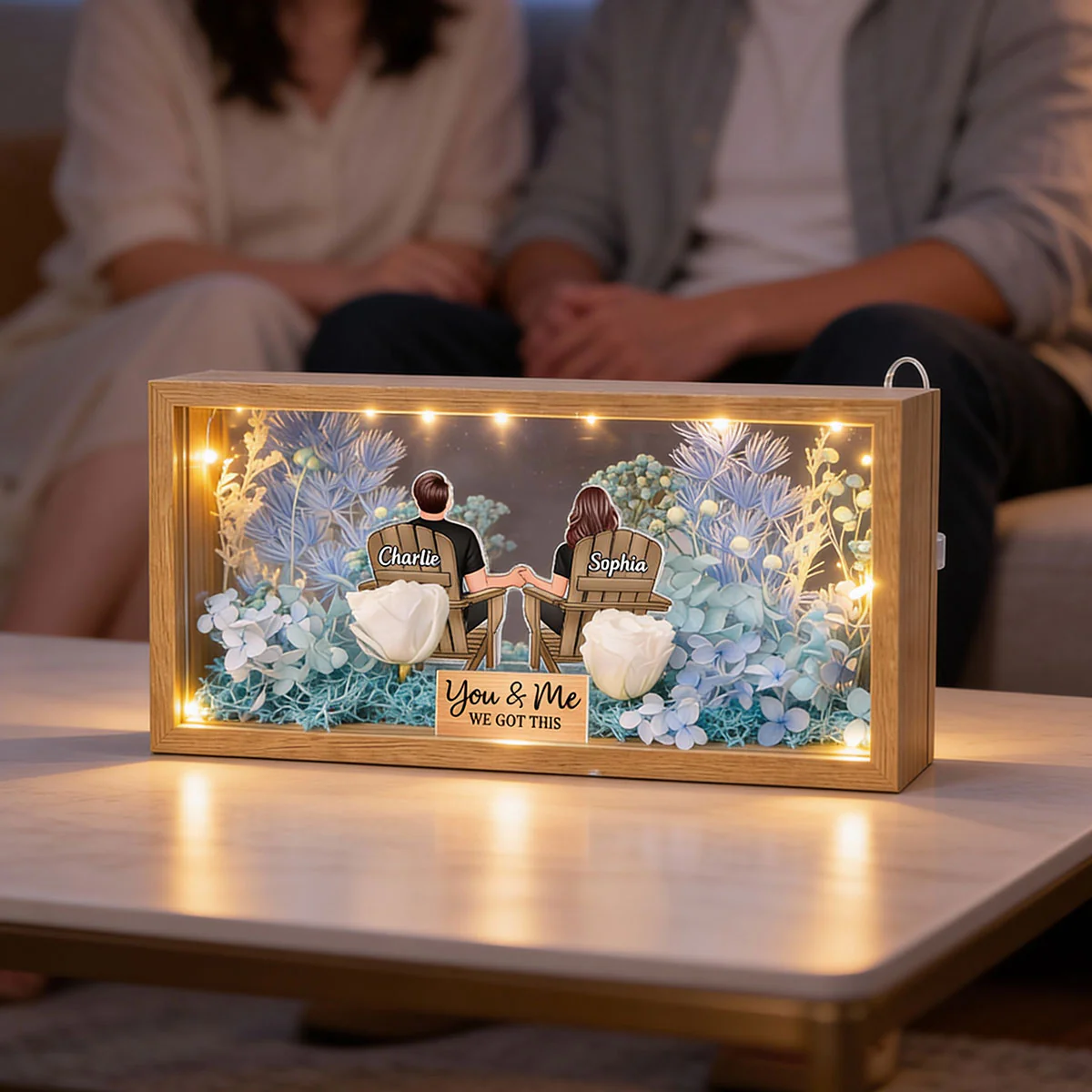Eternal Love Back View Couple Sitting - Personalized DIY Flower Shadow Box LED Night Light - Gift For Couple, For Him, For Her - Image 11
