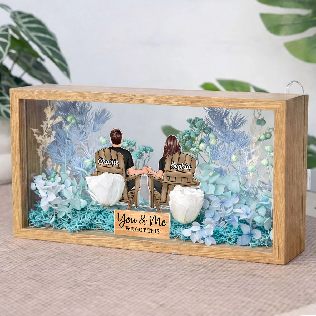 Eternal Love Back View Couple Sitting - Personalized DIY Flower Shadow Box LED Night Light - Gift For Couple, For Him, For Her - Image 4