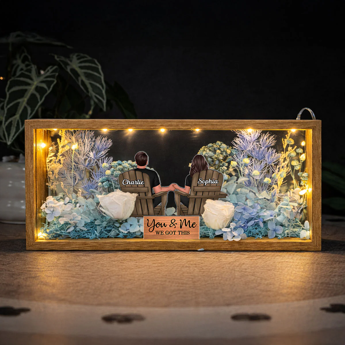 Eternal Love Back View Couple Sitting - Personalized DIY Flower Shadow Box LED Night Light - Gift For Couple, For Him, For Her - Image 6