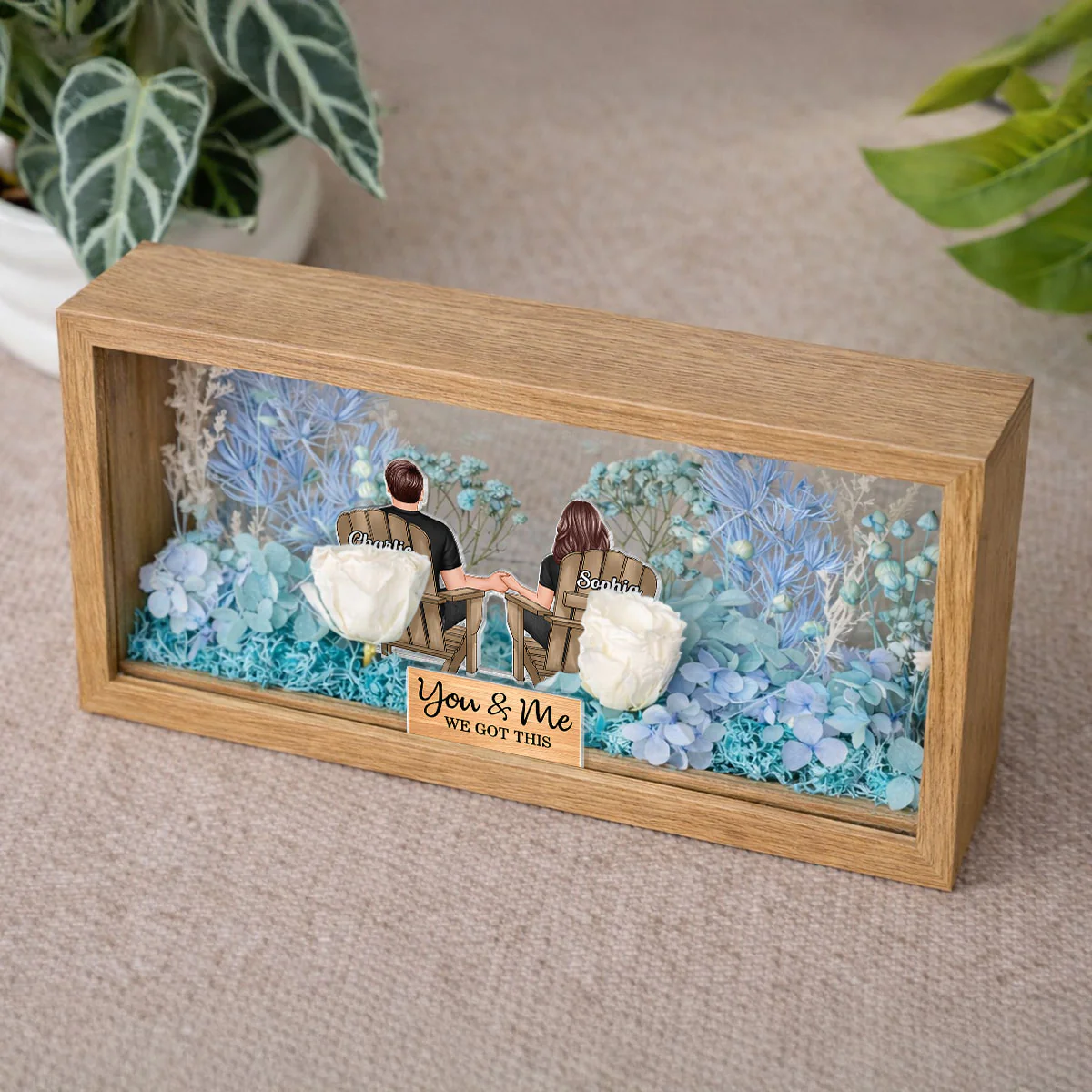 Eternal Love Back View Couple Sitting - Personalized DIY Flower Shadow Box LED Night Light - Gift For Couple, For Him, For Her - Image 7