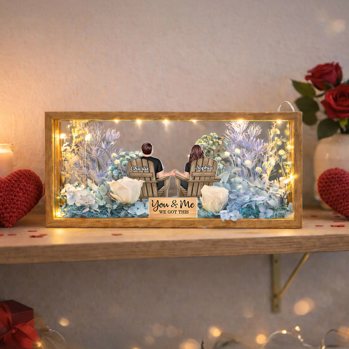 Eternal Love Back View Couple Sitting - Personalized DIY Flower Shadow Box LED Night Light - Gift For Couple, For Him, For Her - Image 8