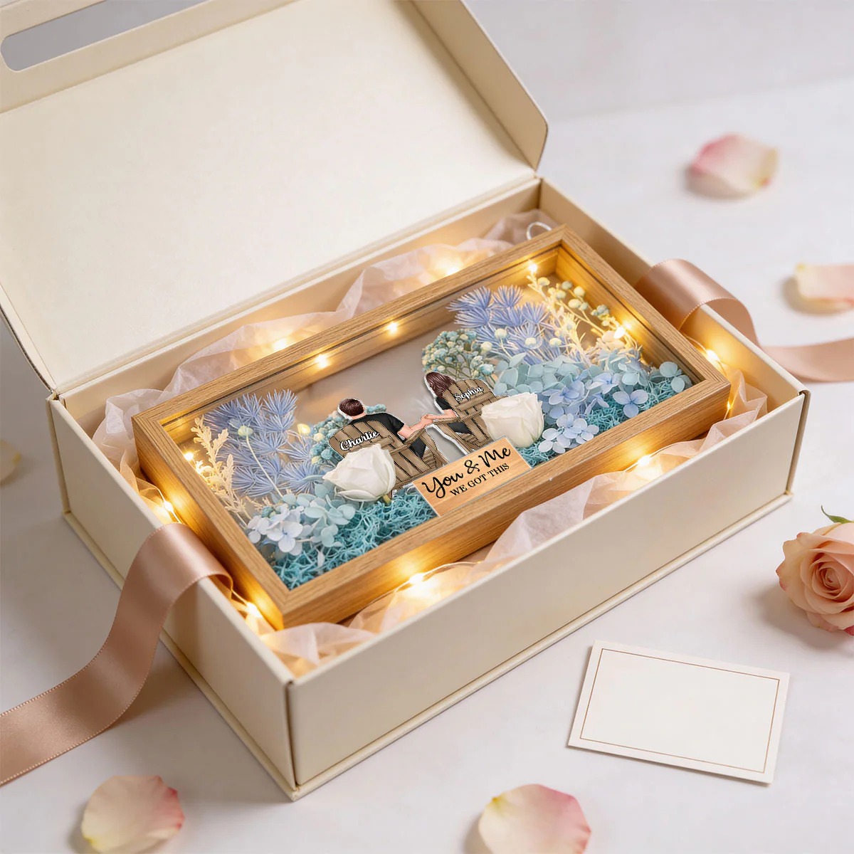 Eternal Love Back View Couple Sitting - Personalized DIY Flower Shadow Box LED Night Light - Gift For Couple, For Him, For Her - Image 9