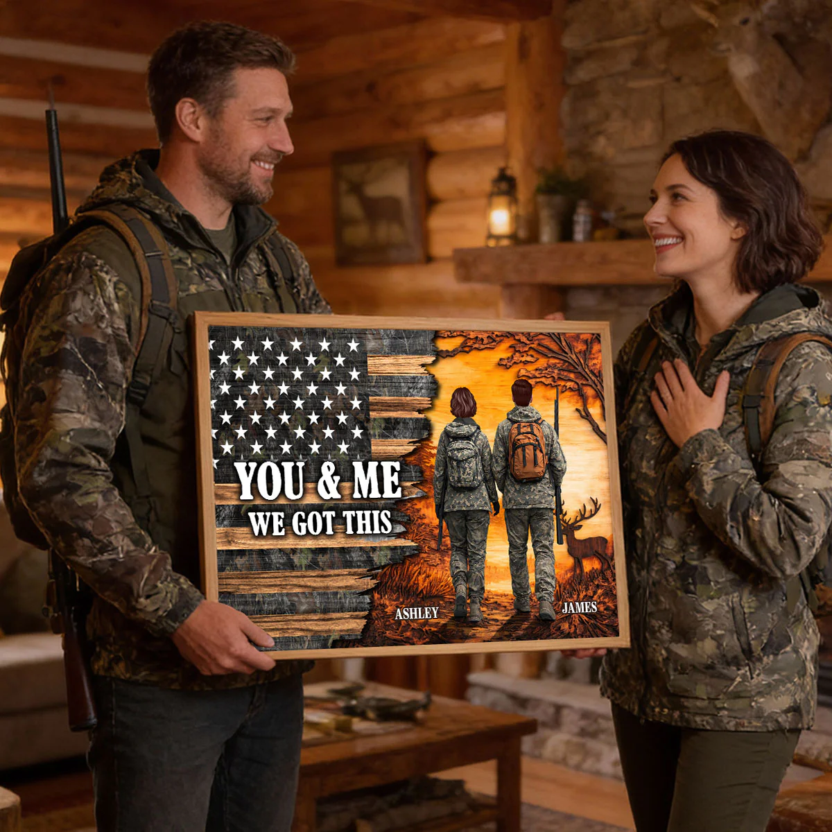 Eternal Love Back View Hunting Couple Half Nation Flag - Personalized Poster - Gift For Hunting Couple, Hunters, Gift For Him, For Her - Image 5