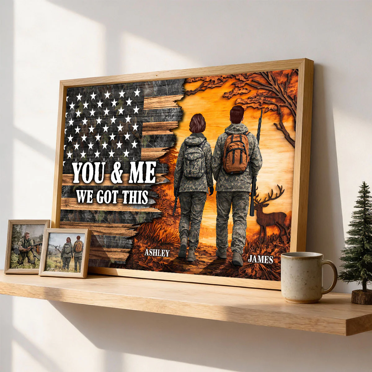 Eternal Love Back View Hunting Couple Half Nation Flag - Personalized Poster - Gift For Hunting Couple, Hunters, Gift For Him, For Her - Image 7