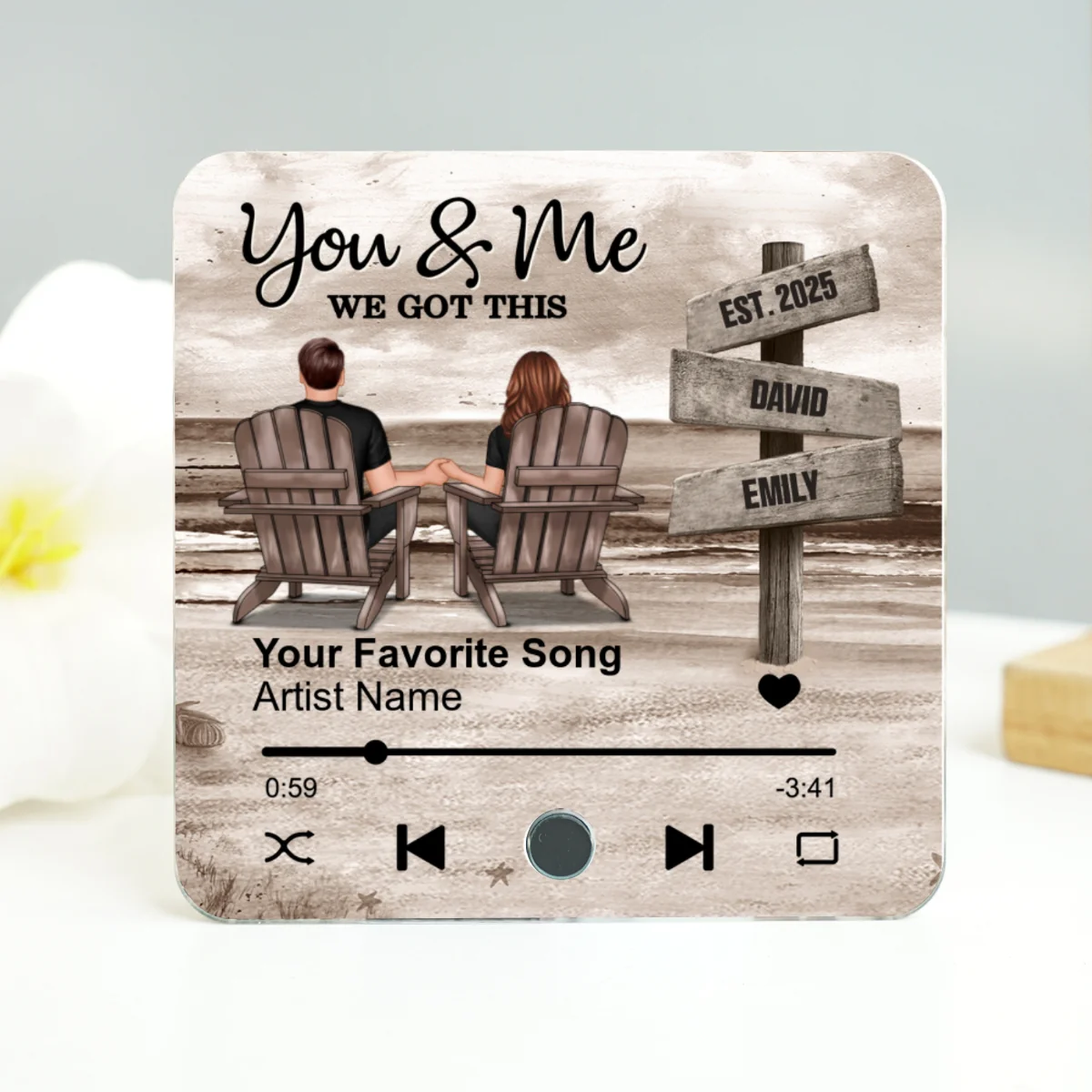 Eternal Love Beach Landscape Couple Sign Posts - Personalized Music Fridge Magnet - Heartwarming Christmas Gift For Couple, For Him, For Her - Image 11