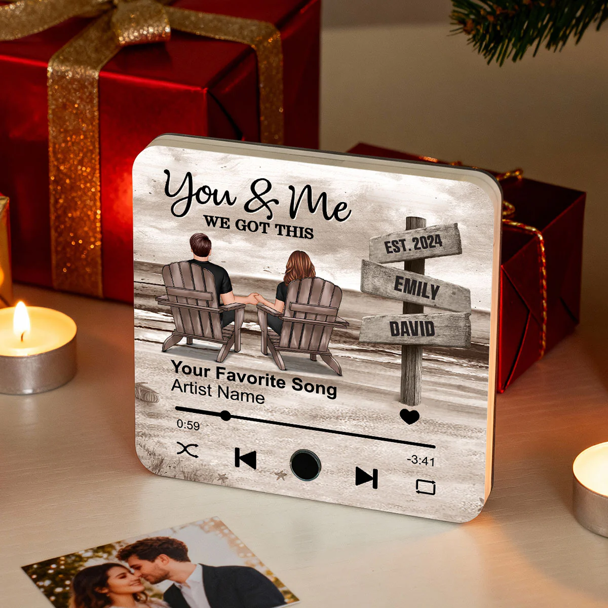 Eternal Love Beach Landscape Couple Sign Posts - Personalized Music Fridge Magnet - Heartwarming Christmas Gift For Couple, For Him, For Her - Image 3