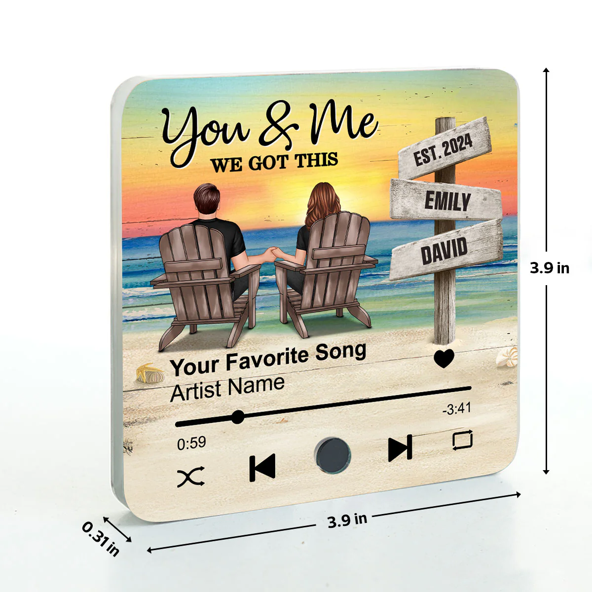 Eternal Love Beach Landscape Couple Sign Posts - Personalized Music Fridge Magnet - Heartwarming Christmas Gift For Couple, For Him, For Her - Image 8