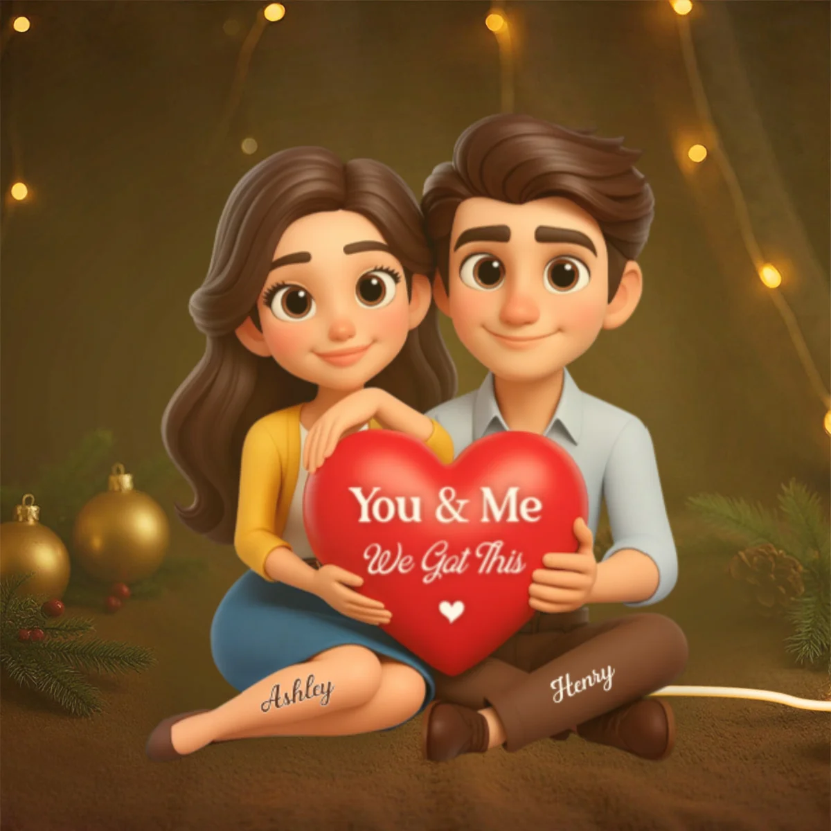 Eternal Love Cartoon Couple Sitting - Personalized Light Box - Sentimental Gift for him, for her - Image 8