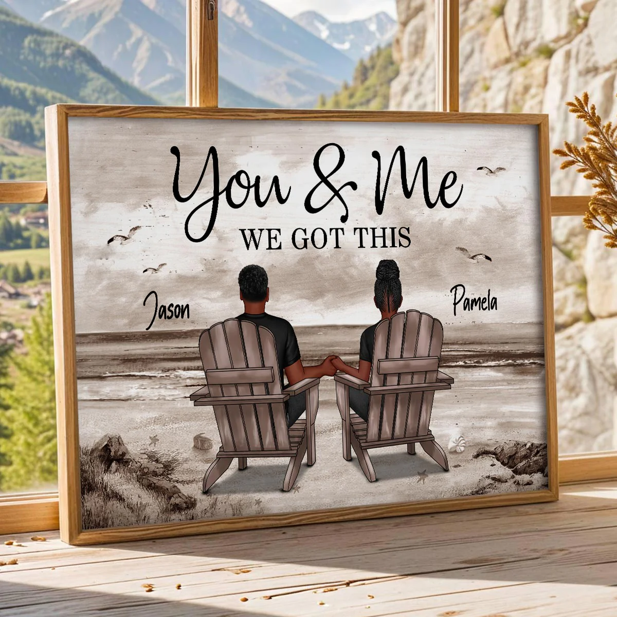 Eternal Love Couple Beach Landscape Retro Vintage Personalized Poster, Heartfelt Anniversary Gift, Wedding Gift, Birthday Gift For Couple, For Him, For Her