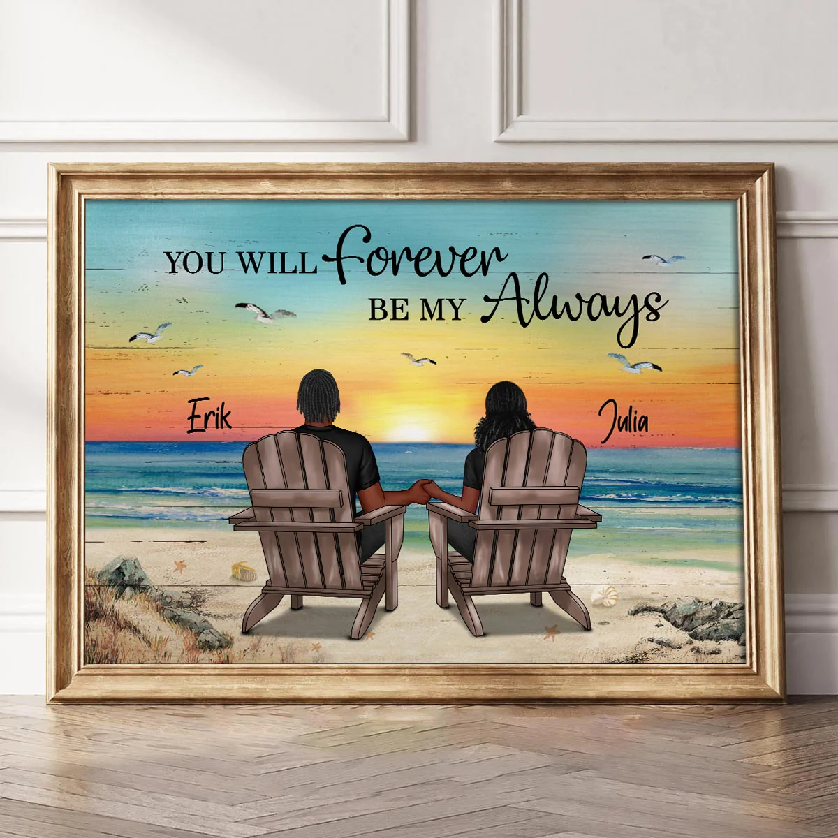 Eternal Love Couple Beach Landscape Retro Vintage Personalized Poster, Heartfelt Anniversary Gift, Wedding Gift, Birthday Gift For Couple, For Him, For Her - Image 2
