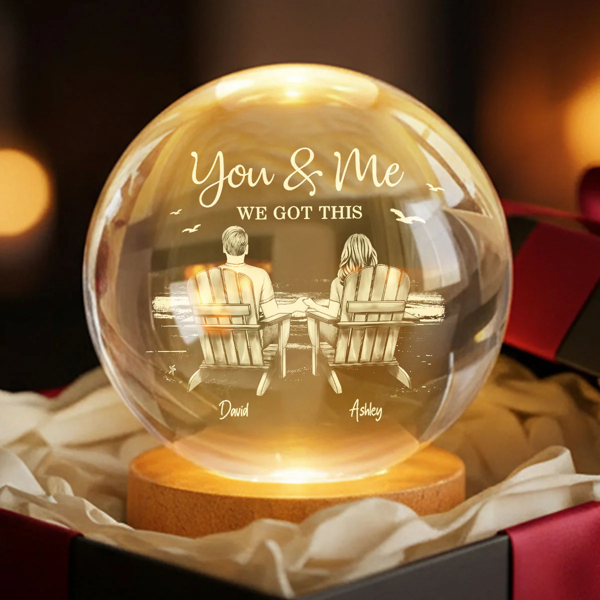 Eternal Love Couple Beach Landscape - Personalized Crystal Ball LED Night Light - Valentine's Day Gift For Couple - Image 5