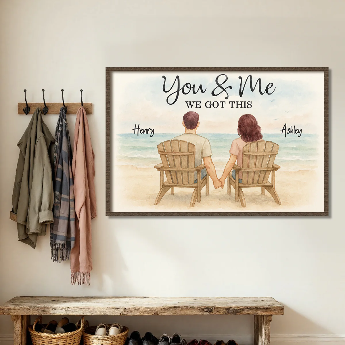 Eternal Love Couple Beach Landscape Watercolor Style - Personalized Poster - Image 5