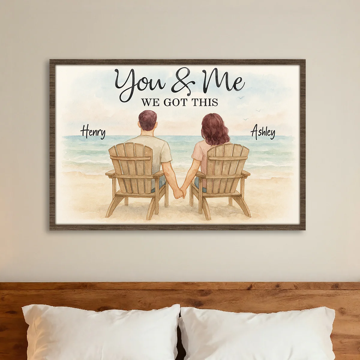 Eternal Love Couple Beach Landscape Watercolor Style - Personalized Poster - Image 7