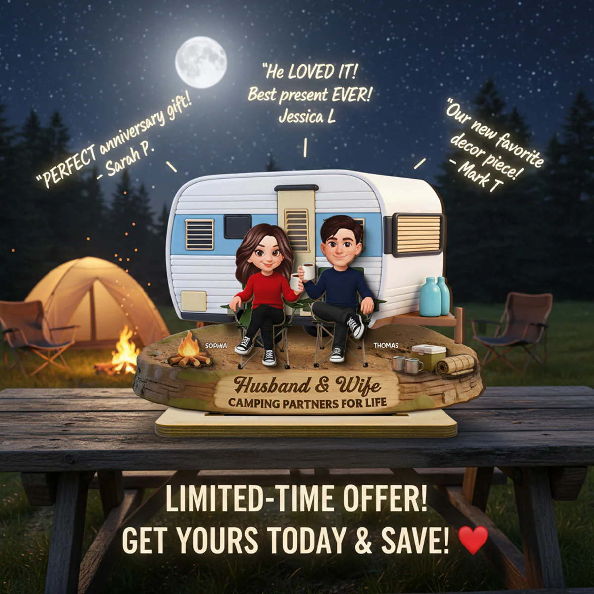 Eternal Love Couple Camping Partners For Life - Personalized 2-Layered Wooden Plaque - Valentine's Day Gift For Couple, For Campers - Image 7
