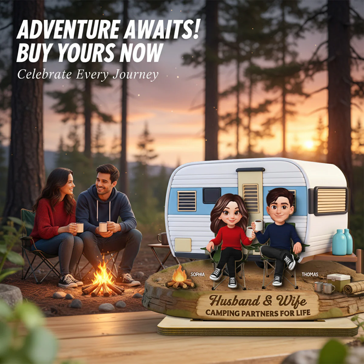 Eternal Love Couple Camping Partners For Life - Personalized 2-Layered Wooden Plaque - Valentine's Day Gift For Couple, For Campers - Image 8