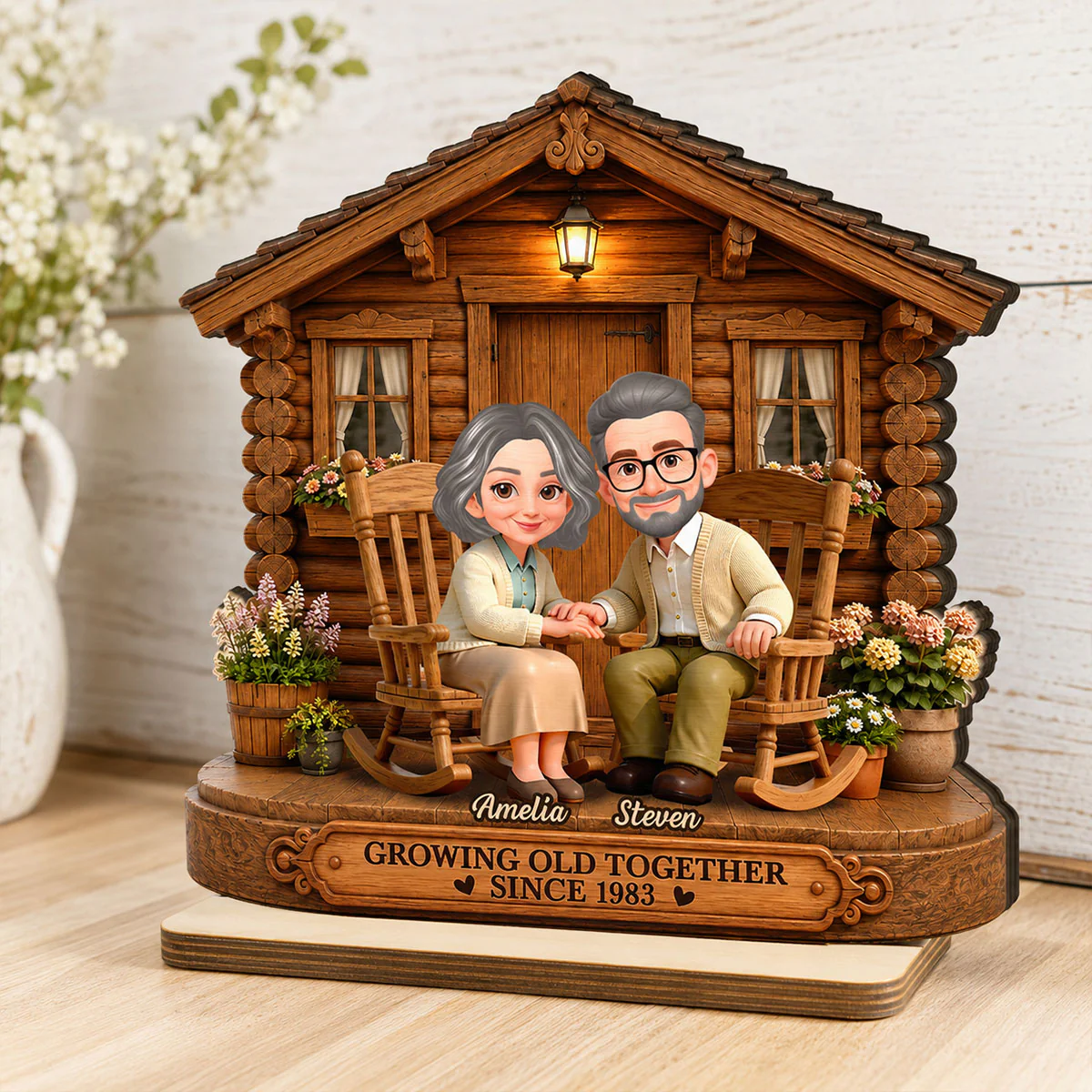 Eternal Love Couple Growing Old Together Cabin Wood House - Personalized 2-Layered Wooden Plaque - Anniversary Gift For Couple - Image 10