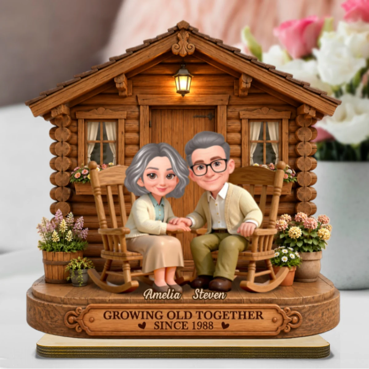 Eternal Love Couple Growing Old Together Cabin Wood House - Personalized 2-Layered Wooden Plaque - Anniversary Gift For Couple - Image 12