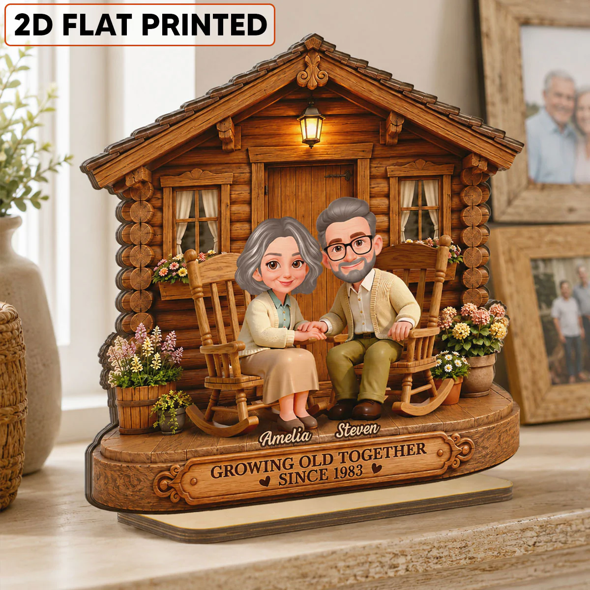 Eternal Love Couple Growing Old Together Cabin Wood House - Personalized 2-Layered Wooden Plaque - Anniversary Gift For Couple - Image 2