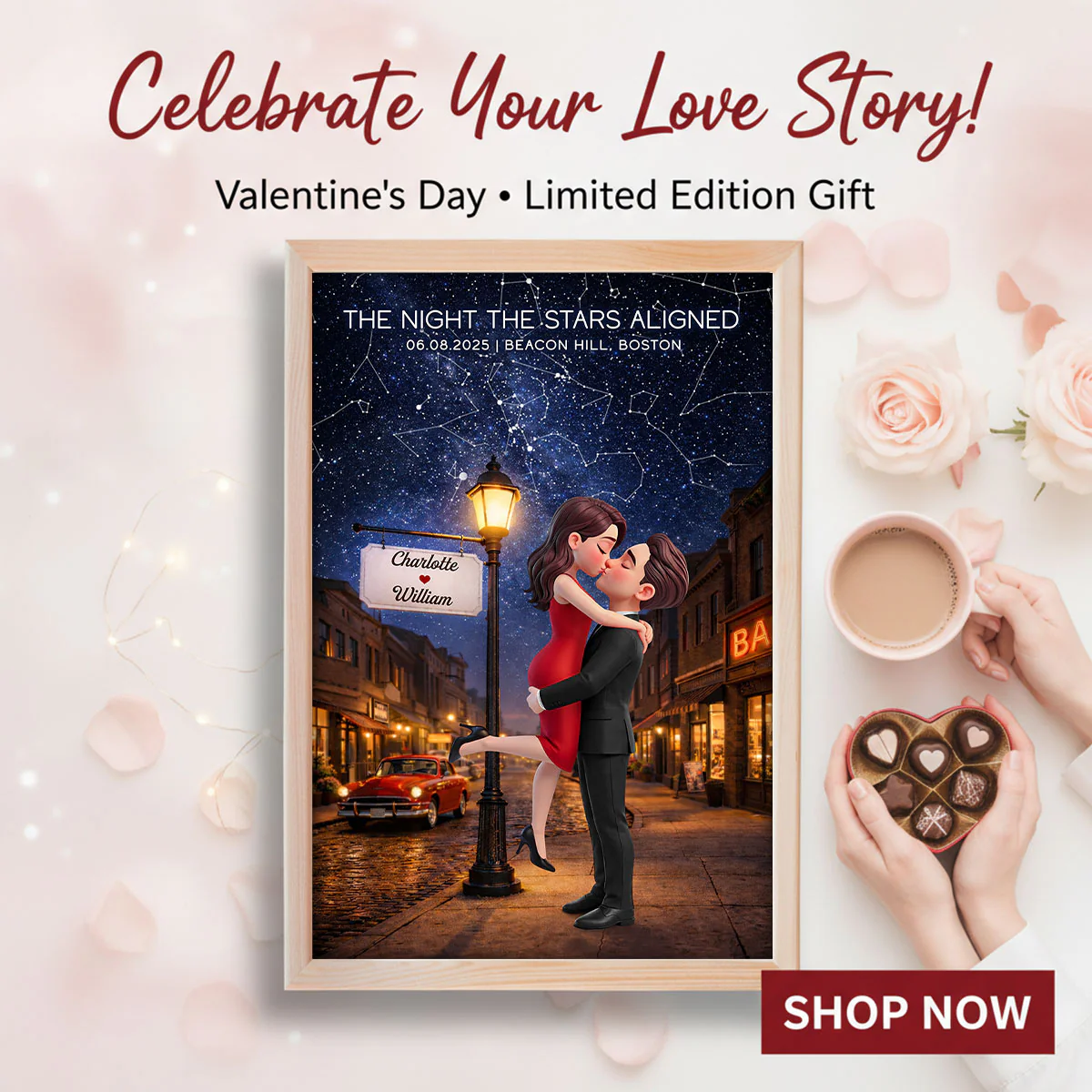 Eternal Love Couple Hugging Kissing Custom Star Map Anniversary Date - Personalized Poster - Valentine's Day Gift For Couple - Image 15