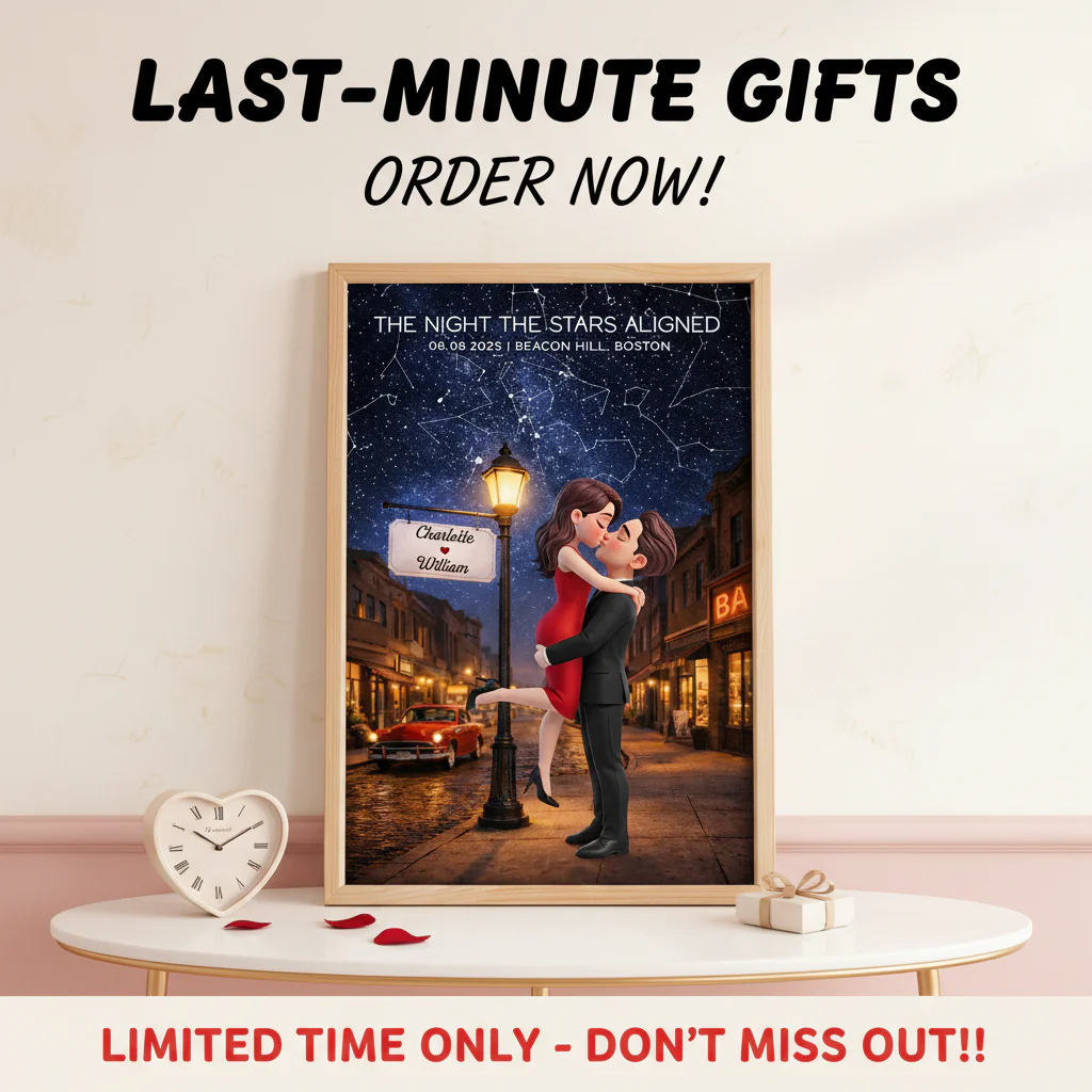 Eternal Love Couple Hugging Kissing Custom Star Map Anniversary Date - Personalized Poster - Valentine's Day Gift For Couple - Image 2
