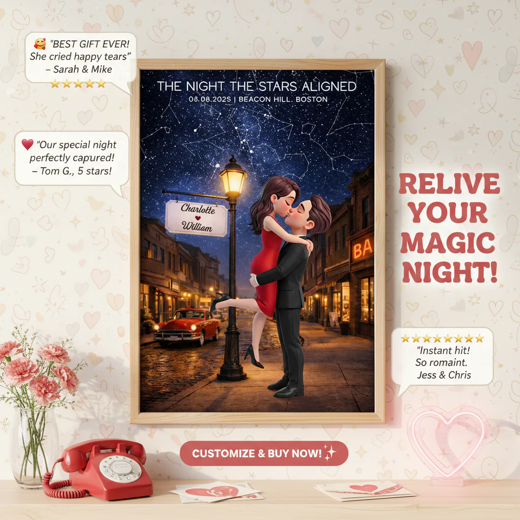 Eternal Love Couple Hugging Kissing Custom Star Map Anniversary Date - Personalized Poster - Valentine's Day Gift For Couple - Image 3