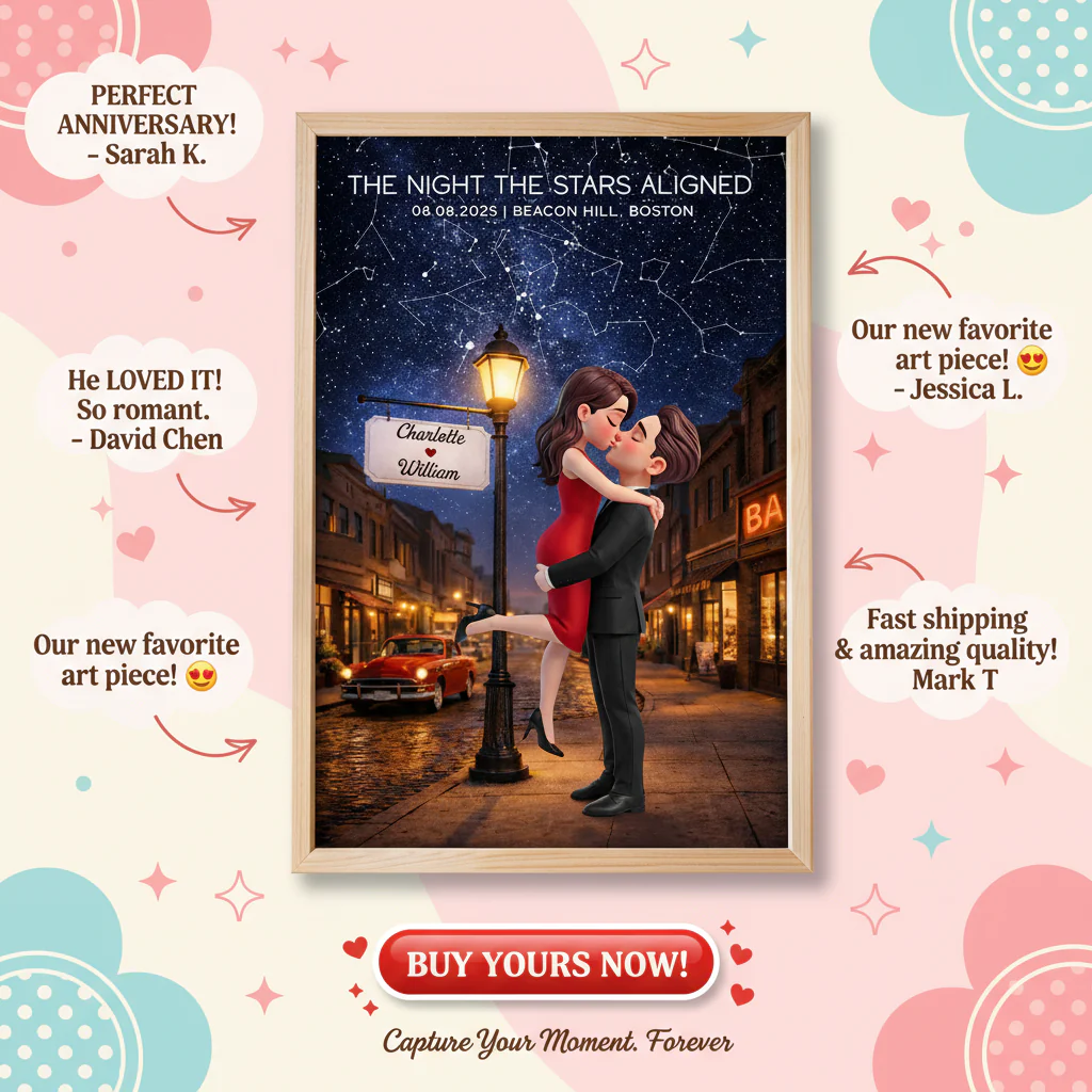 Eternal Love Couple Hugging Kissing Custom Star Map Anniversary Date - Personalized Poster - Valentine's Day Gift For Couple - Image 4