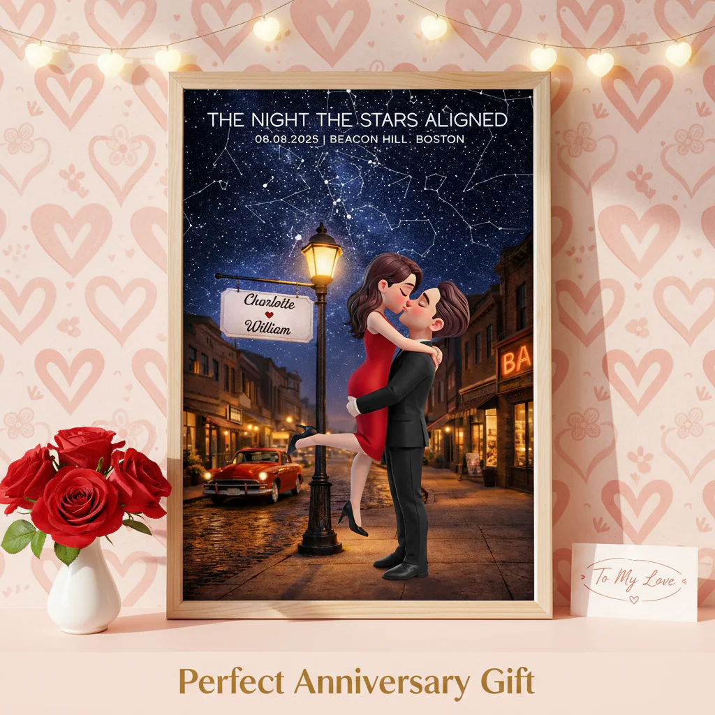 Eternal Love Couple Hugging Kissing Custom Star Map Anniversary Date - Personalized Poster - Valentine's Day Gift For Couple - Image 5