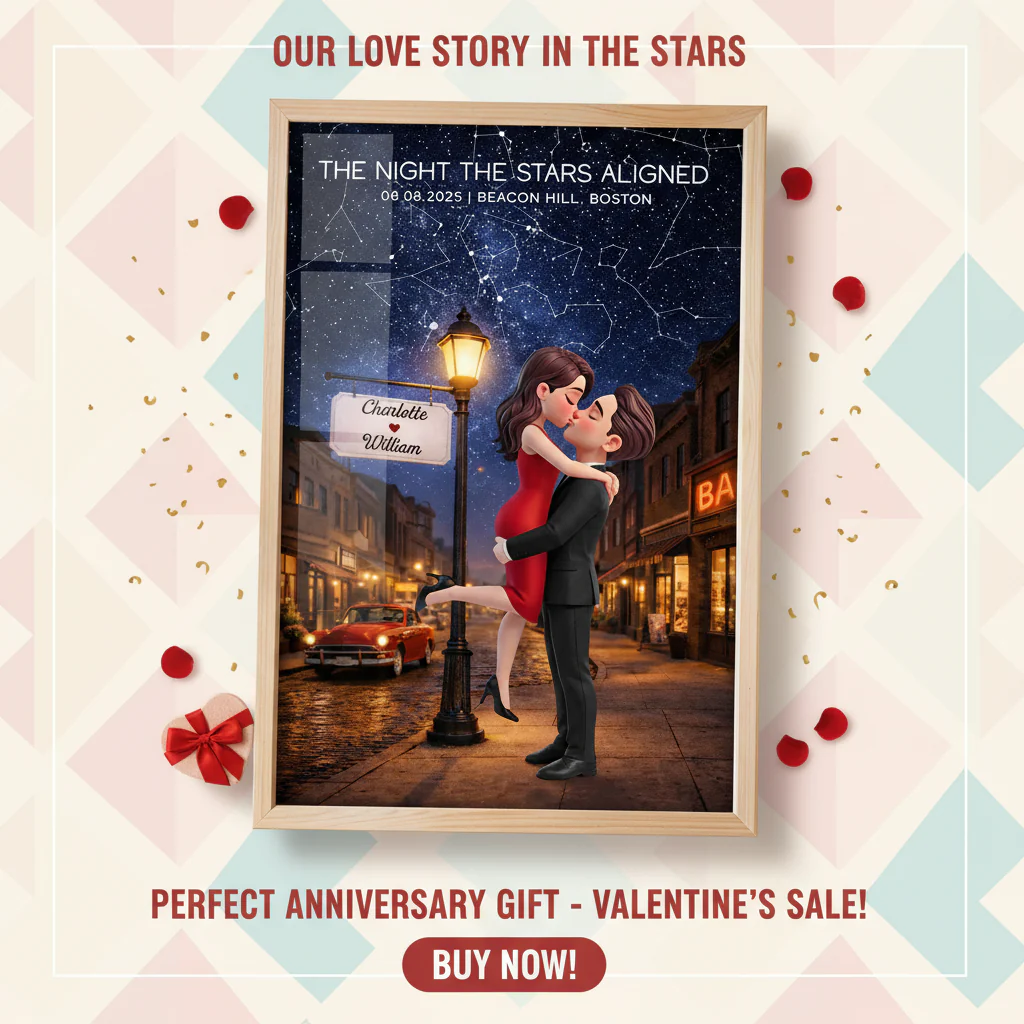 Eternal Love Couple Hugging Kissing Custom Star Map Anniversary Date - Personalized Poster - Valentine's Day Gift For Couple - Image 6