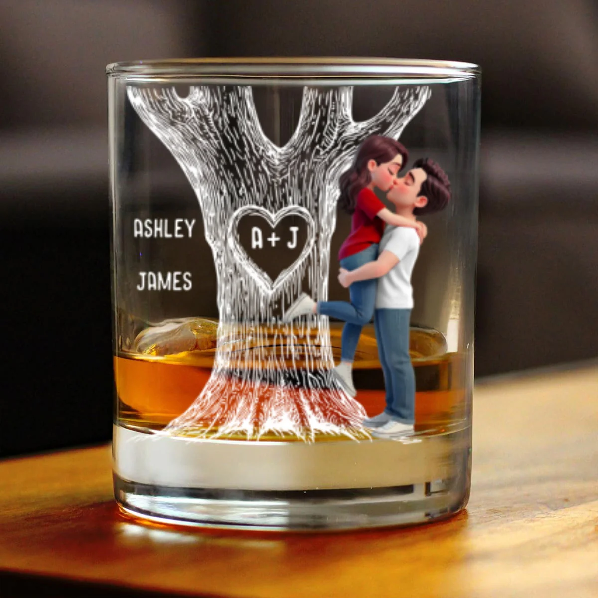Eternal Love Couple Hugging Kissing Tree Of Love - Personalized Whiskey Glass, Wine Glass - Heartfelt Valentine, Anniversary Gift For Him, For Her - Image 9