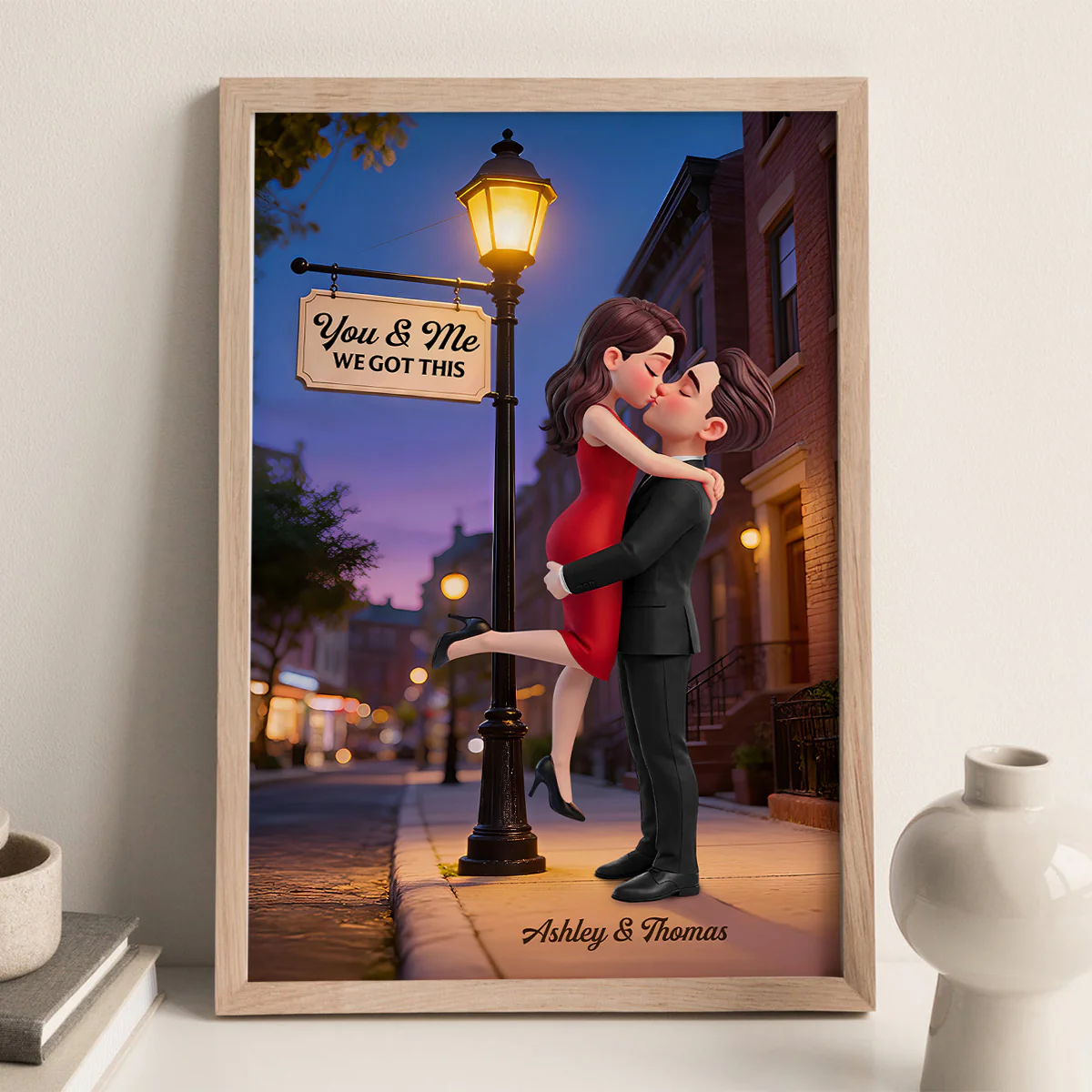 Eternal Love Couple Hugging Kissing Under Street Lamp Post - Personalized Poster - Valentine's Day Gift For Couple - Image 2