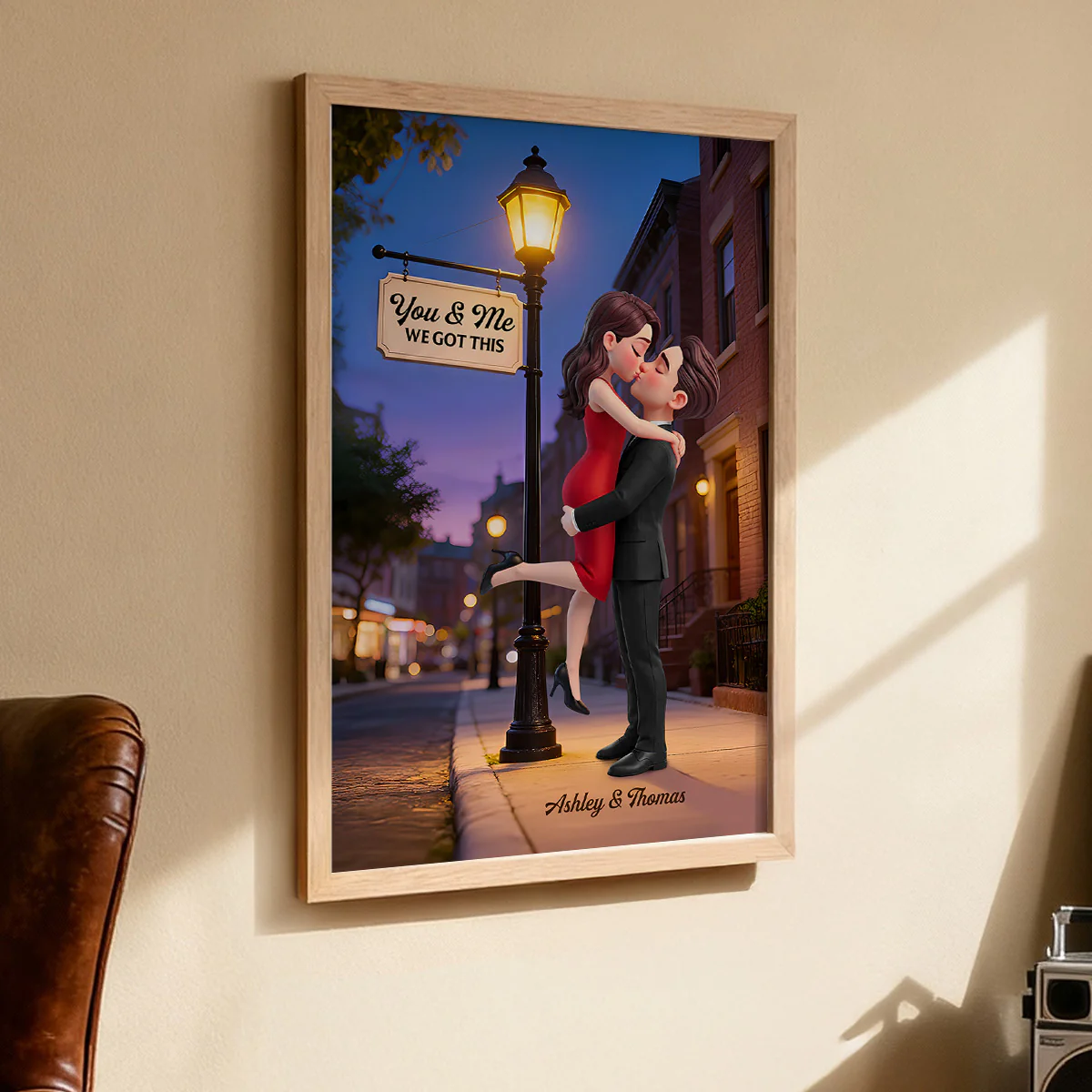 Eternal Love Couple Hugging Kissing Under Street Lamp Post - Personalized Poster - Valentine's Day Gift For Couple - Image 3