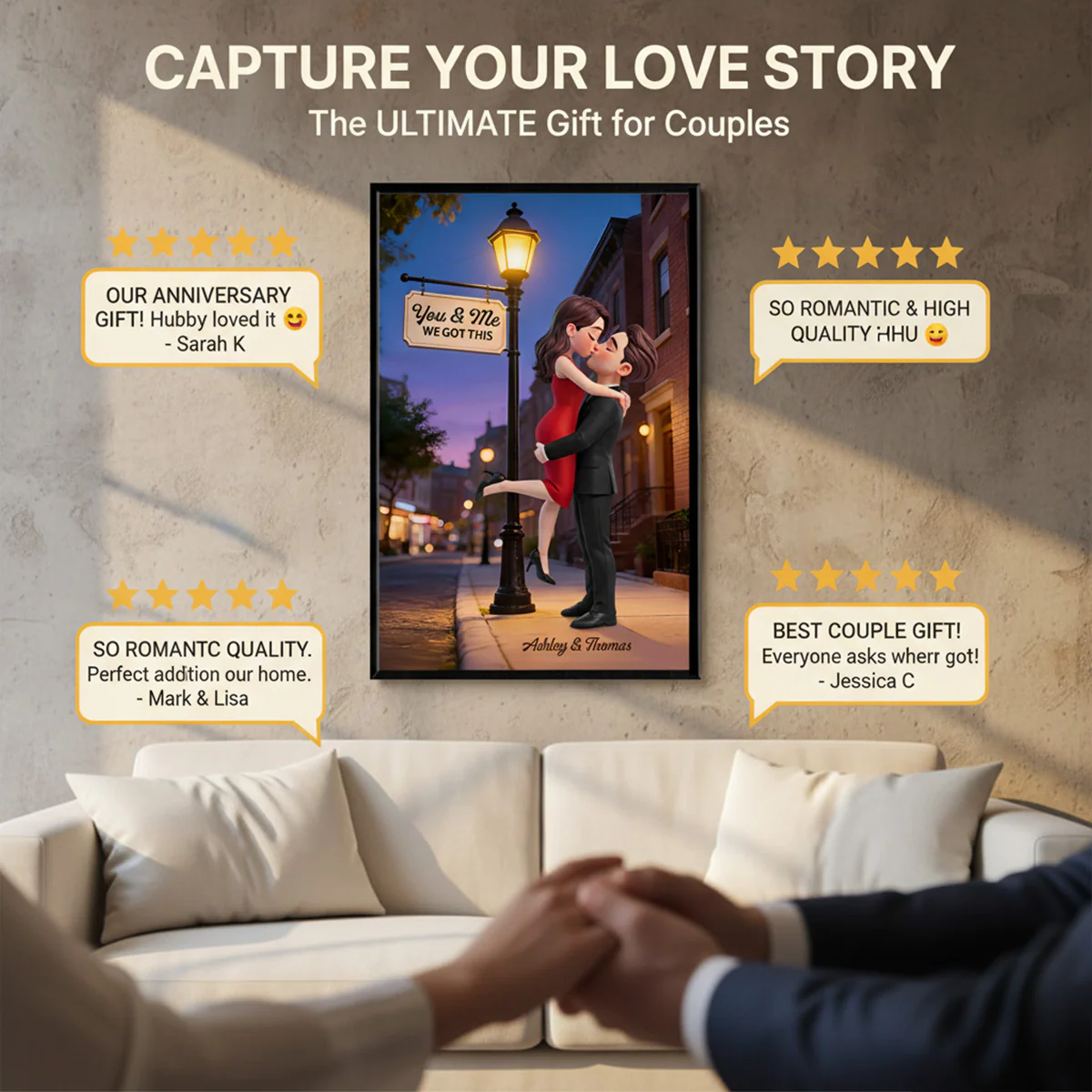 Eternal Love Couple Hugging Kissing Under Street Lamp Post - Personalized Poster - Valentine's Day Gift For Couple - Image 5