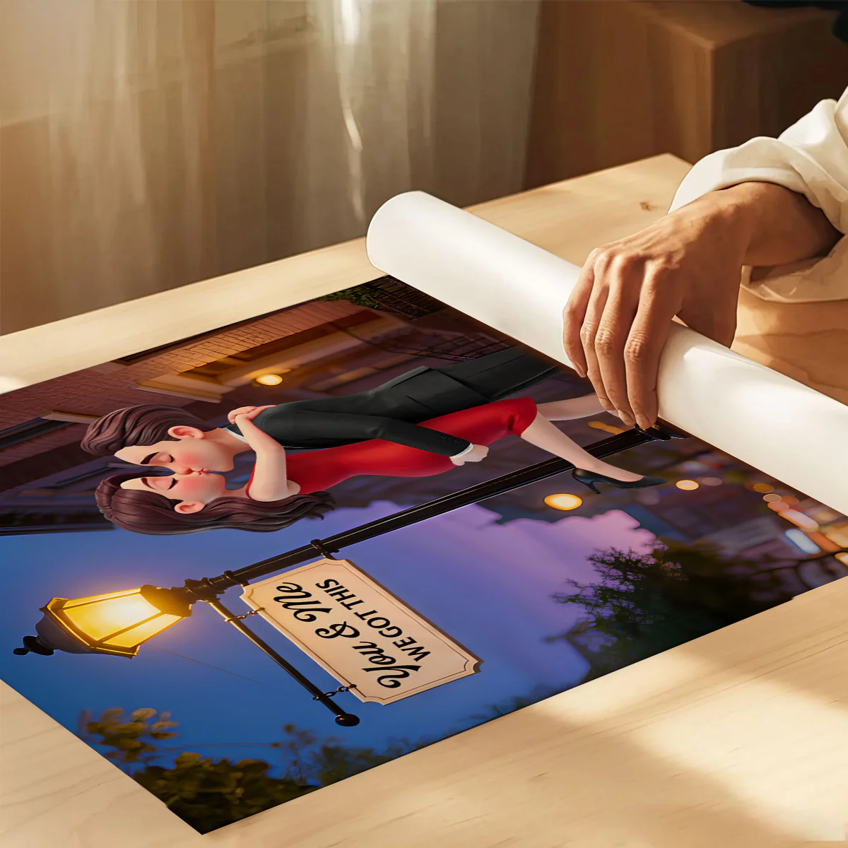 Eternal Love Couple Hugging Kissing Under Street Lamp Post - Personalized Poster - Valentine's Day Gift For Couple - Image 6