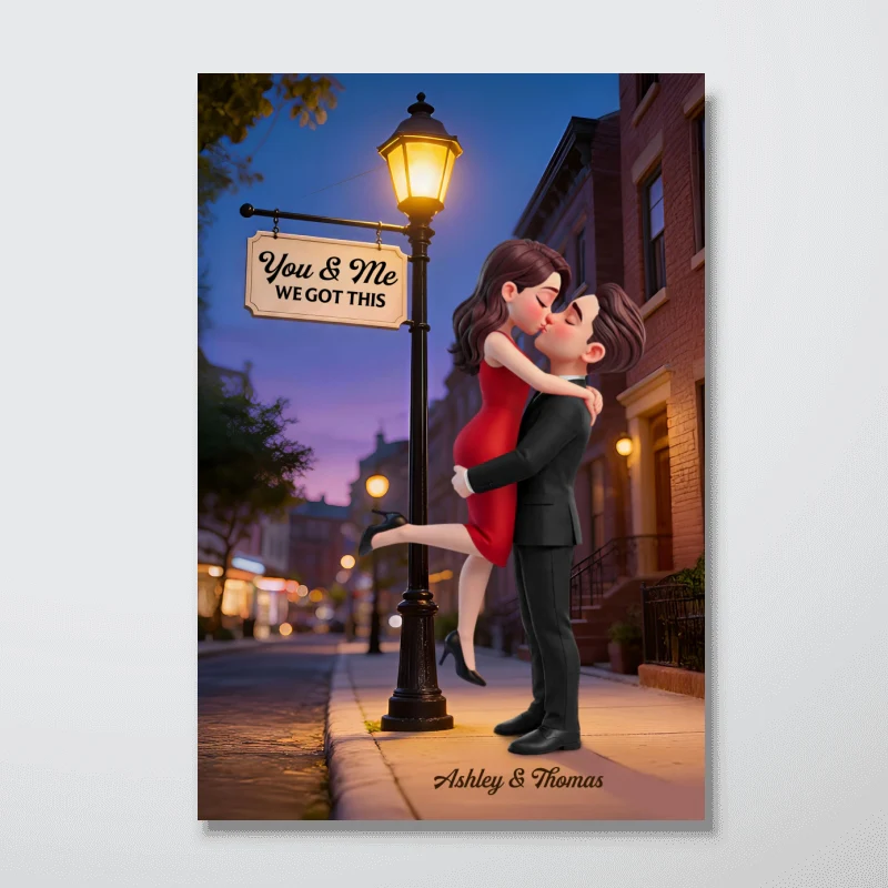 Eternal Love Couple Hugging Kissing Under Street Lamp Post - Personalized Poster - Valentine's Day Gift For Couple - Image 9
